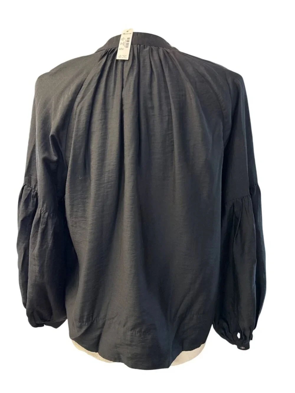 Madewell Womens Shirred Balloon-Sleeve Top~Size Small~Jet Black Blouse NWT L5 02